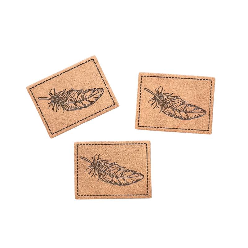 Kreativartikel.ch Kunstleder Label 4 x 3 cm Feder 629 3458 000 mehrere