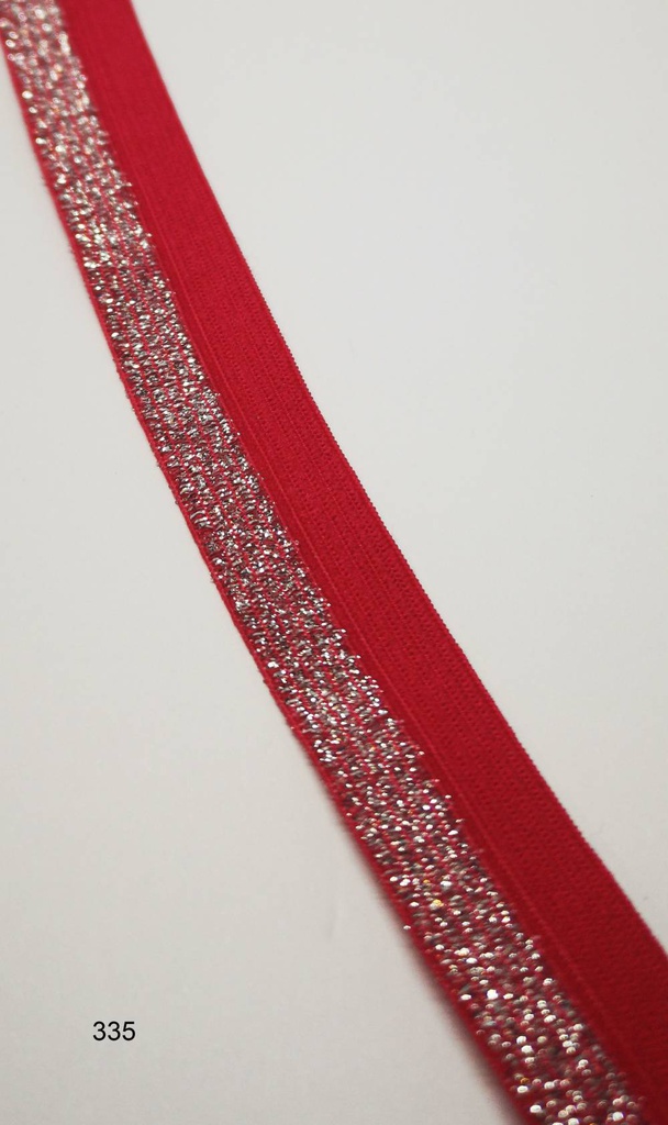 [359 3217 335] Gummiband / Faltgummi mit Lurex 17mm (335 Rot)