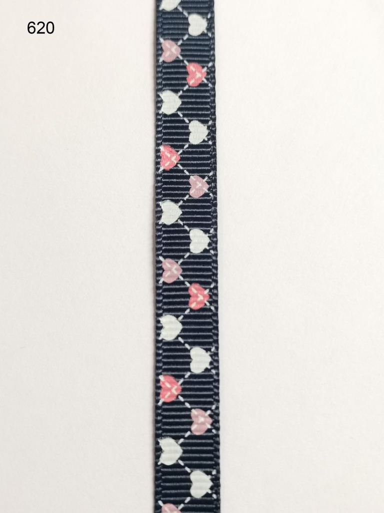 [350 7861 620] Ripsband 10mm mit Herzen (620 Dunkelblau)