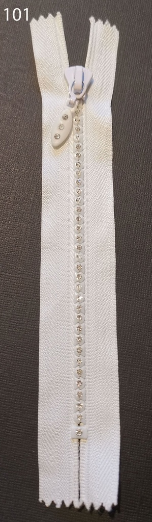 [150 7220 101] Reissverschluss Strassstein nicht teilbar 20cm (101 Weiss)