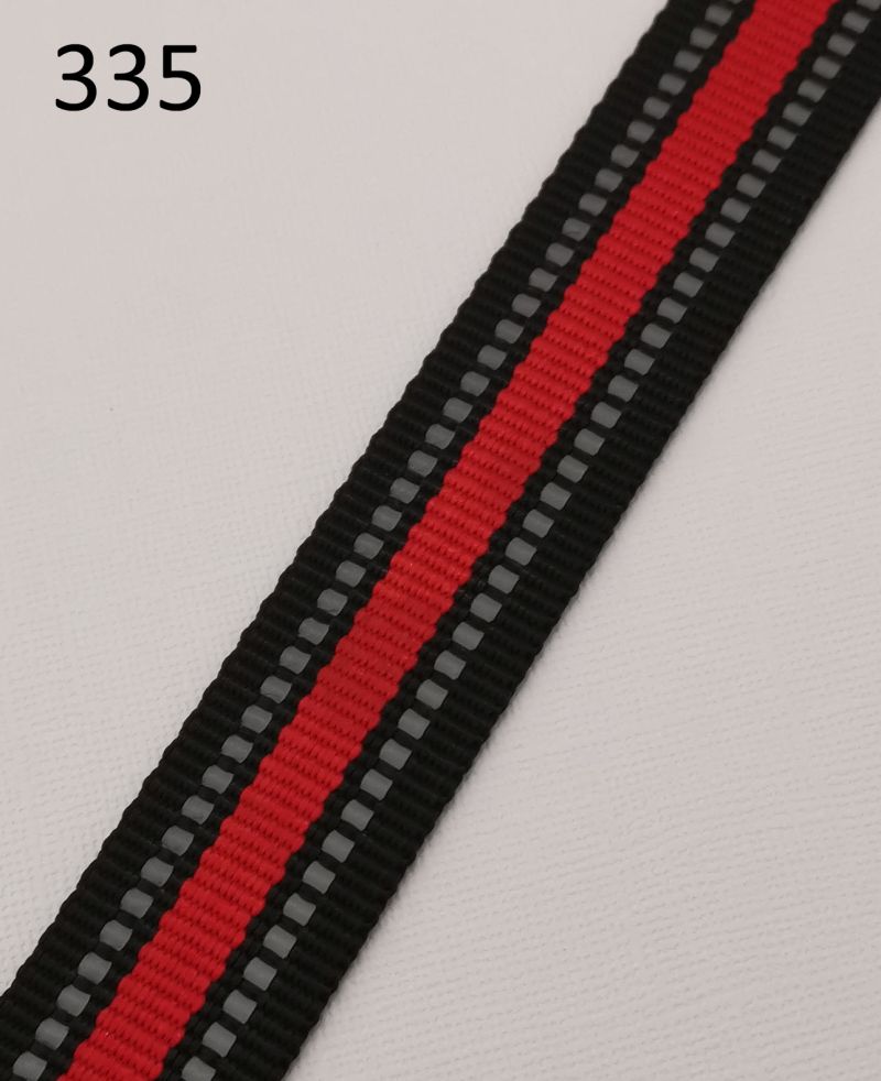 [725 4625 335] Gurtband 25mm mit reflektierender Ziernaht und Farbstreifen (335 Rot)