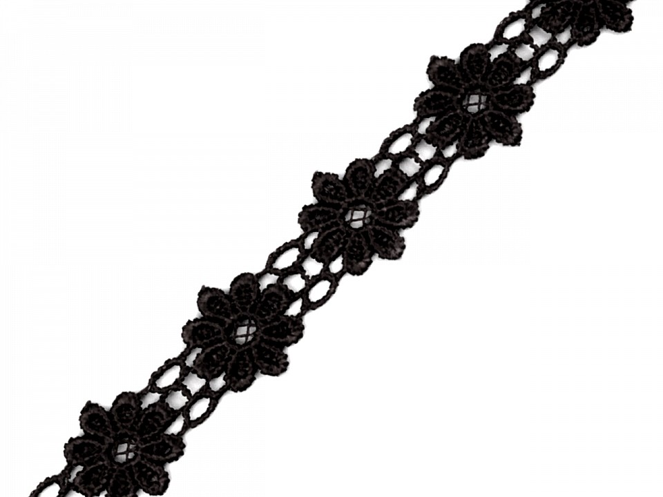 [315 6520 820] Spitzeneinsatz / Applikation 20mm Blumen (820 Schwarz)