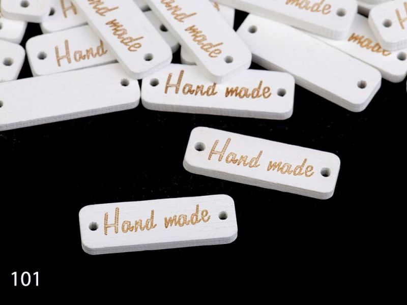 [631 1030 101] Holzschild / Etikette Handmade 10 x 30mm (101 Weiss)