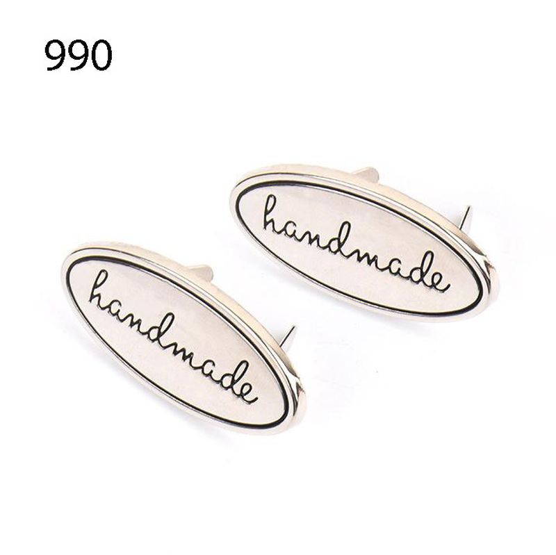[665 4019 990] Metalllabel Handmade Oval 40 x 19 mm (990 Silber)