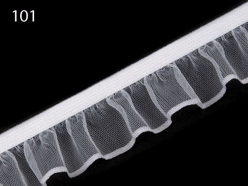 [363 2218 101] Rüschengummi 18mm - Elastisch (101 Weiss)