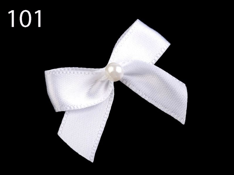 [664 3035 101] Satinschleife / Mäscheli mit Perle 30 x 35mm (101 Weiss)