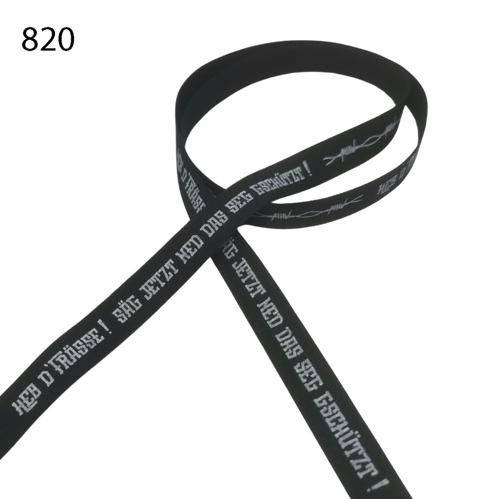 [674 5154 820] Baumwollband 13mm mit Aufdruck "säg jetzt ned das seg gschützt"