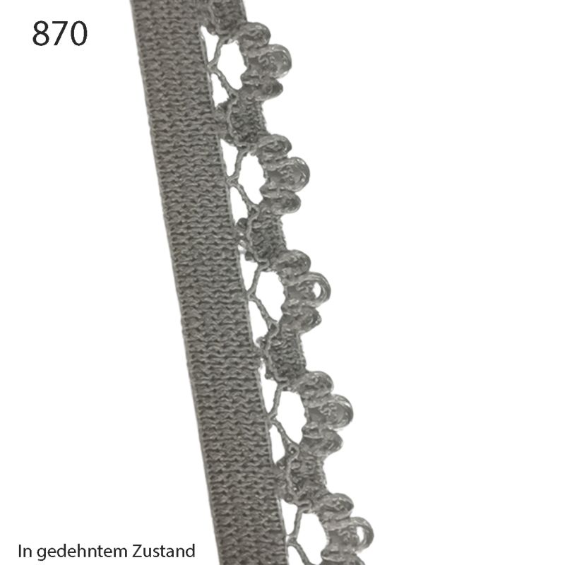 [363 5126 870] Gummiband mit Spitze (Wäschespitze) 13mm (870 Grau)