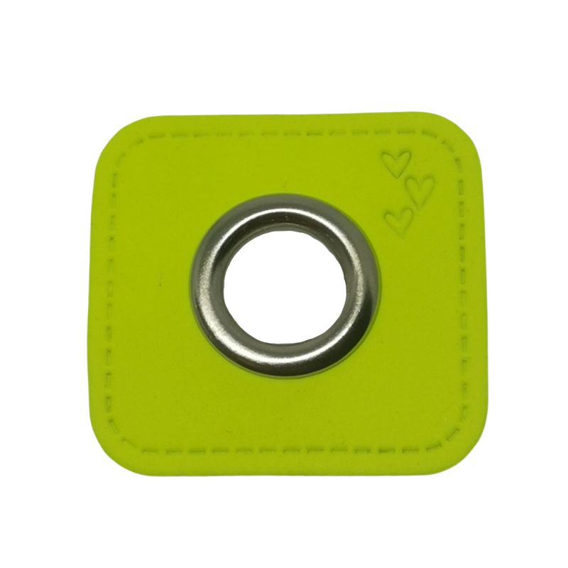 [628 4108 000] Ösenpatch 31 mm neongelb mit Herzen