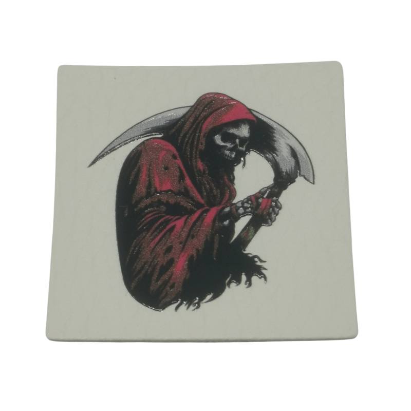 [629 3420 000] "Sensenmann / Reaper" Kunstleder Label 4 x 4 cm