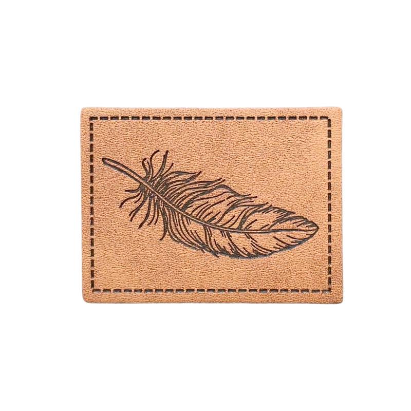 [629 3458 000] "Feder" Kunstleder Label 4 x 3 cm