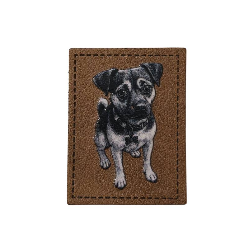 [629 3446 000] "Hund" Kunstleder Label 4 x 3 cm