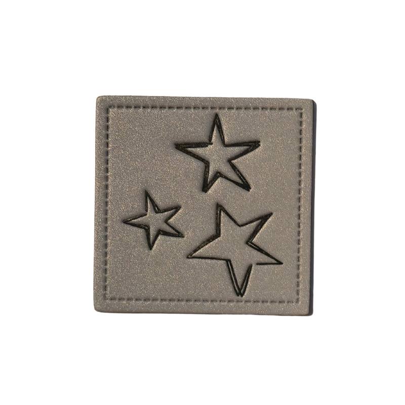 [629 3448 000] "Sterne" reflektierendes Kunstleder Label 4 x 4 cm