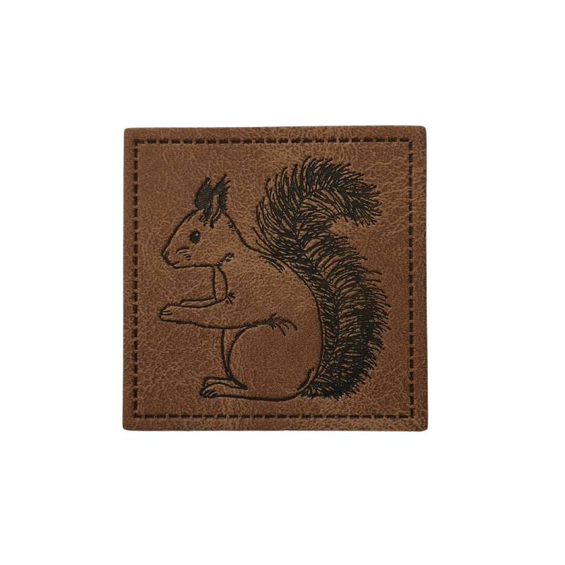 [629 3449 000] "Eichhörnchen" Kunstleder Label 4 x 4 cm