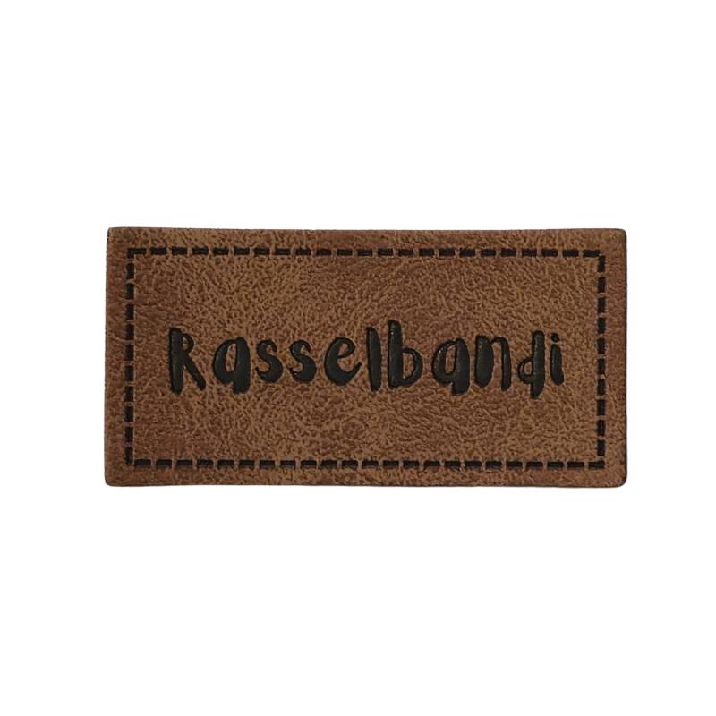[629 3473 000] "Rasselbandi" Kunstleder Label 4 x 2 cm