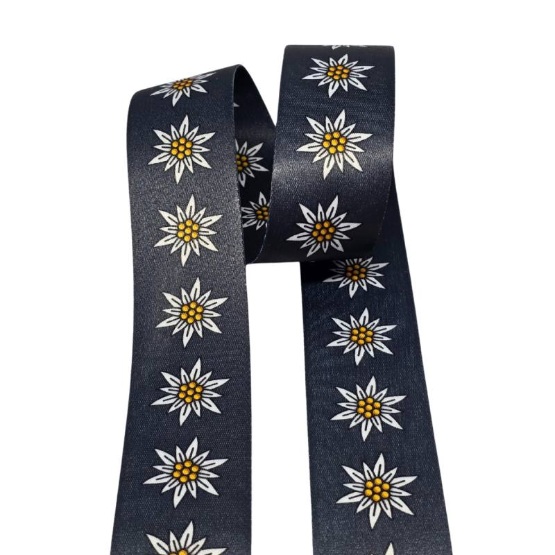 [738 7466 885] Gemustertes Gurtband Edelweiss 38 mm (885 Anthrazyt)